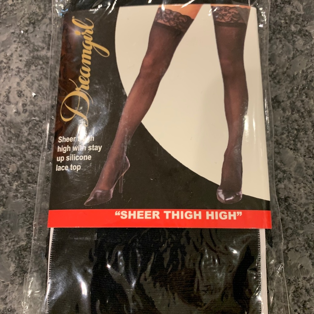 NWT Dreamgirl Sheer Thigh High Lace Top Hose Tights One Size
